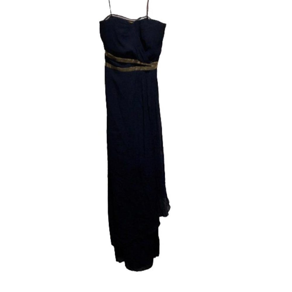 Nicole Miller Black Formal Gown Gold Accent Waist Flowy Skirt 4 Wedding Guest